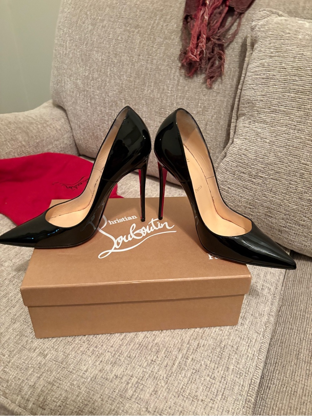 Christian Louboutin Black Patent Pointed-Toe Stilettos with Red Soles